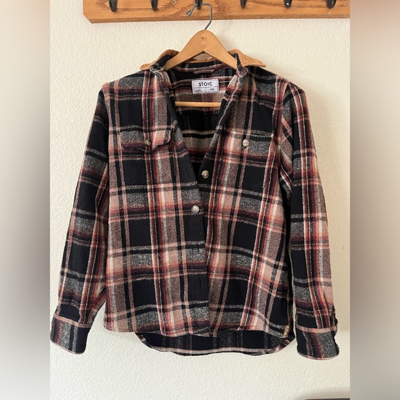 Stoic vintage inspired Shacket flannel with elbow pads - Picture 6 of 7